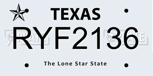 RYF2136 Texas License Plate