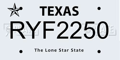 RYF2250 Texas License Plate