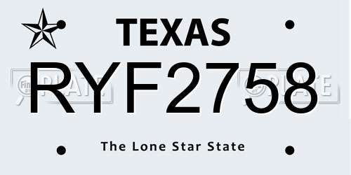 RYF2758 Texas License Plate