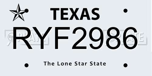 RYF2986 Texas License Plate