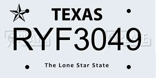 RYF3049 Texas License Plate