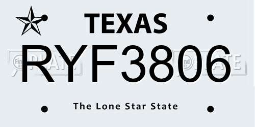 RYF3806 Texas License Plate