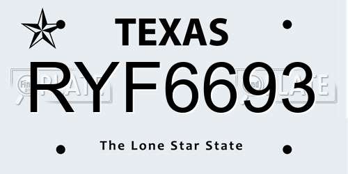 RYF6693 Texas License Plate