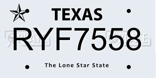 RYF7558 Texas License Plate