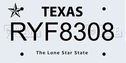 RYF8308 Texas License Plate