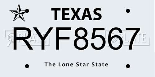 RYF8567 Texas License Plate
