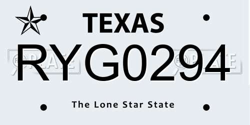 RYG0294 Texas License Plate