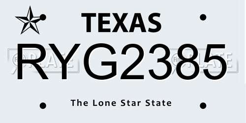 RYG2385 Texas License Plate