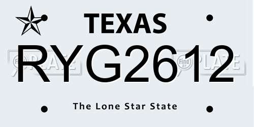 RYG2612 Texas License Plate