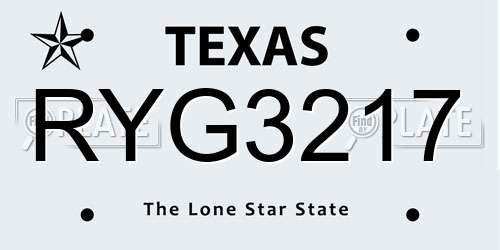 RYG3217 Texas License Plate