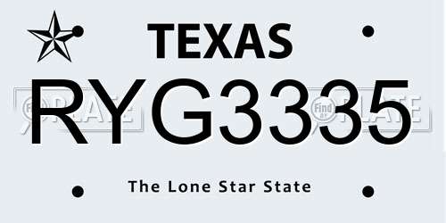 RYG3335 Texas License Plate