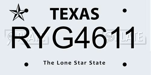 RYG4611 Texas License Plate