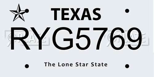 RYG5769 Texas License Plate