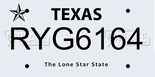 RYG6164 Texas License Plate