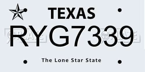 RYG7339 Texas License Plate