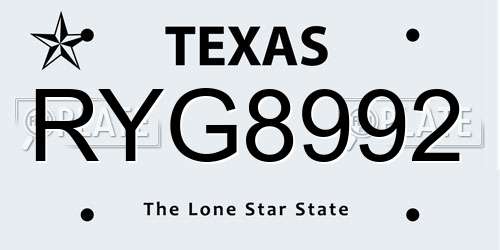 RYG8992 Texas License Plate