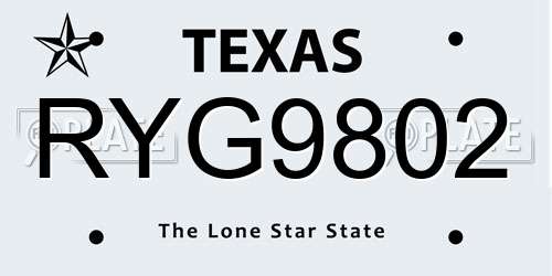 RYG9802 Texas License Plate