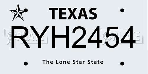 RYH2454 Texas License Plate