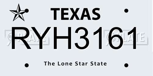 RYH3161 Texas License Plate