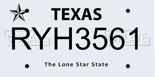 RYH3561 Texas License Plate