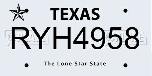 RYH4958 Texas License Plate