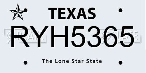 RYH5365 Texas License Plate