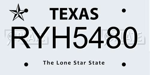 RYH5480 Texas License Plate