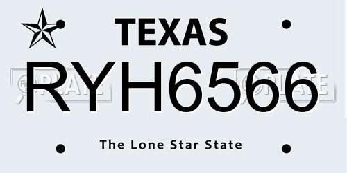 RYH6566 Texas License Plate