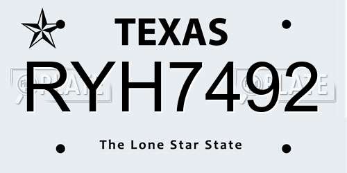 RYH7492 Texas License Plate