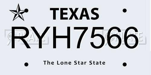 RYH7566 Texas License Plate