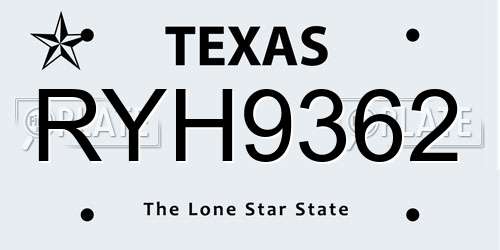 RYH9362 Texas License Plate