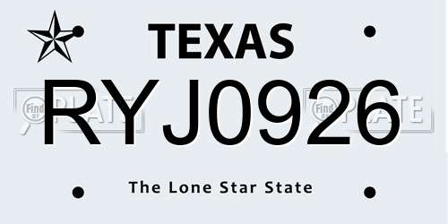 RYJ0926 Texas License Plate