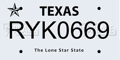 RYK0669 Texas License Plate