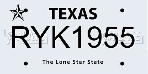 RYK1955 Texas License Plate
