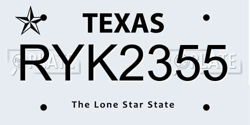 RYK2355 Texas License Plate
