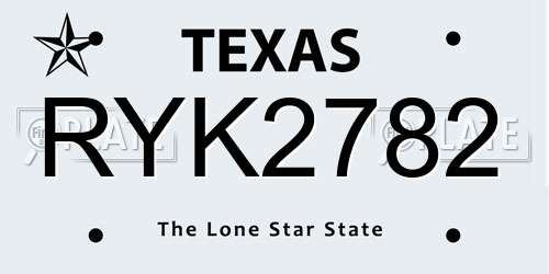 RYK2782 Texas License Plate