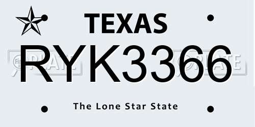 RYK3366 Texas License Plate