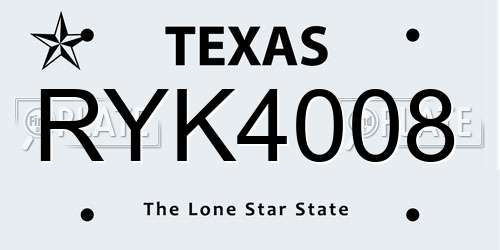 RYK4008 Texas License Plate