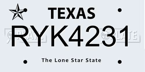 RYK4231 Texas License Plate