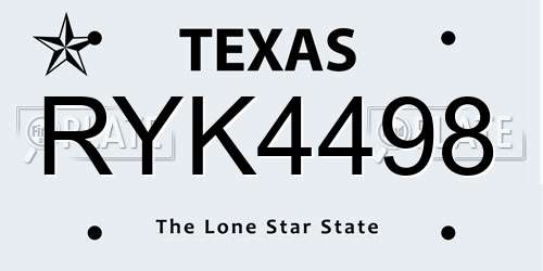 RYK4498 Texas License Plate