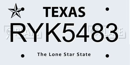 RYK5483 Texas License Plate