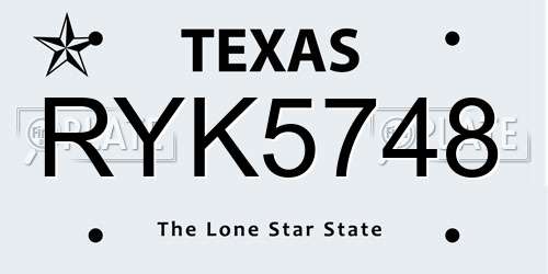 RYK5748 Texas License Plate