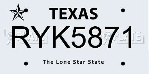 RYK5871 Texas License Plate