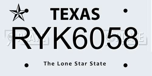 RYK6058 Texas License Plate