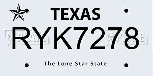 RYK7278 Texas License Plate
