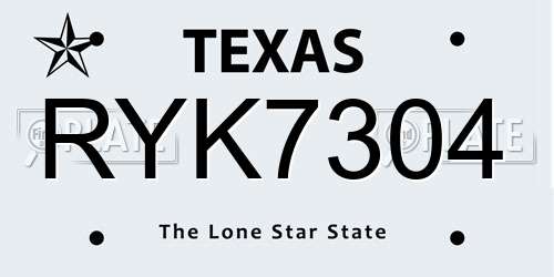 RYK7304 Texas License Plate
