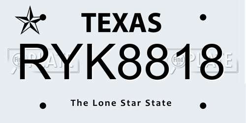 RYK8818 Texas License Plate