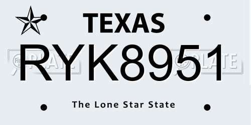 RYK8951 Texas License Plate