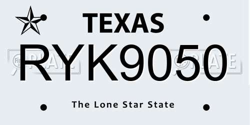 RYK9050 Texas License Plate