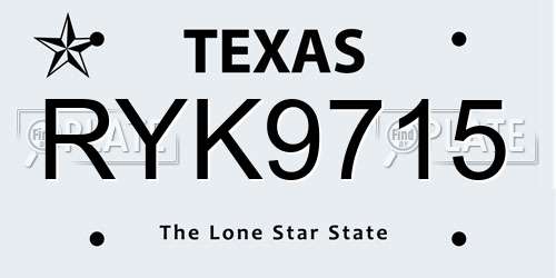 RYK9715 Texas License Plate